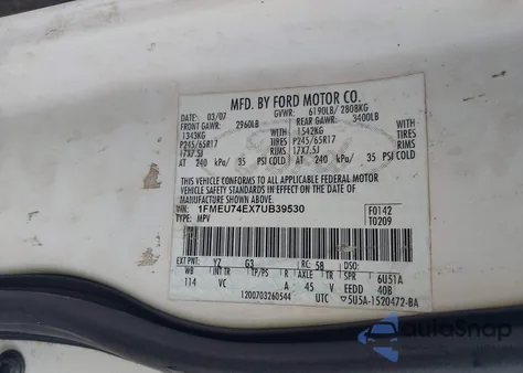 2007 Ford Explorer Eddie Bauer z USA, uszkodzony, nr VIN 1FMEU74EX7UB39530